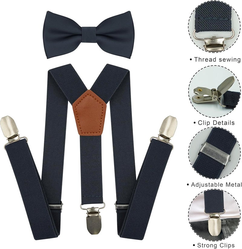 BEWDIO Adjustable Baby Boy Suspenders and Bow Tie, Pre-tied Kids Bowtie and Elastic Suspenders with 4 Strong Metal Clips - Image 2